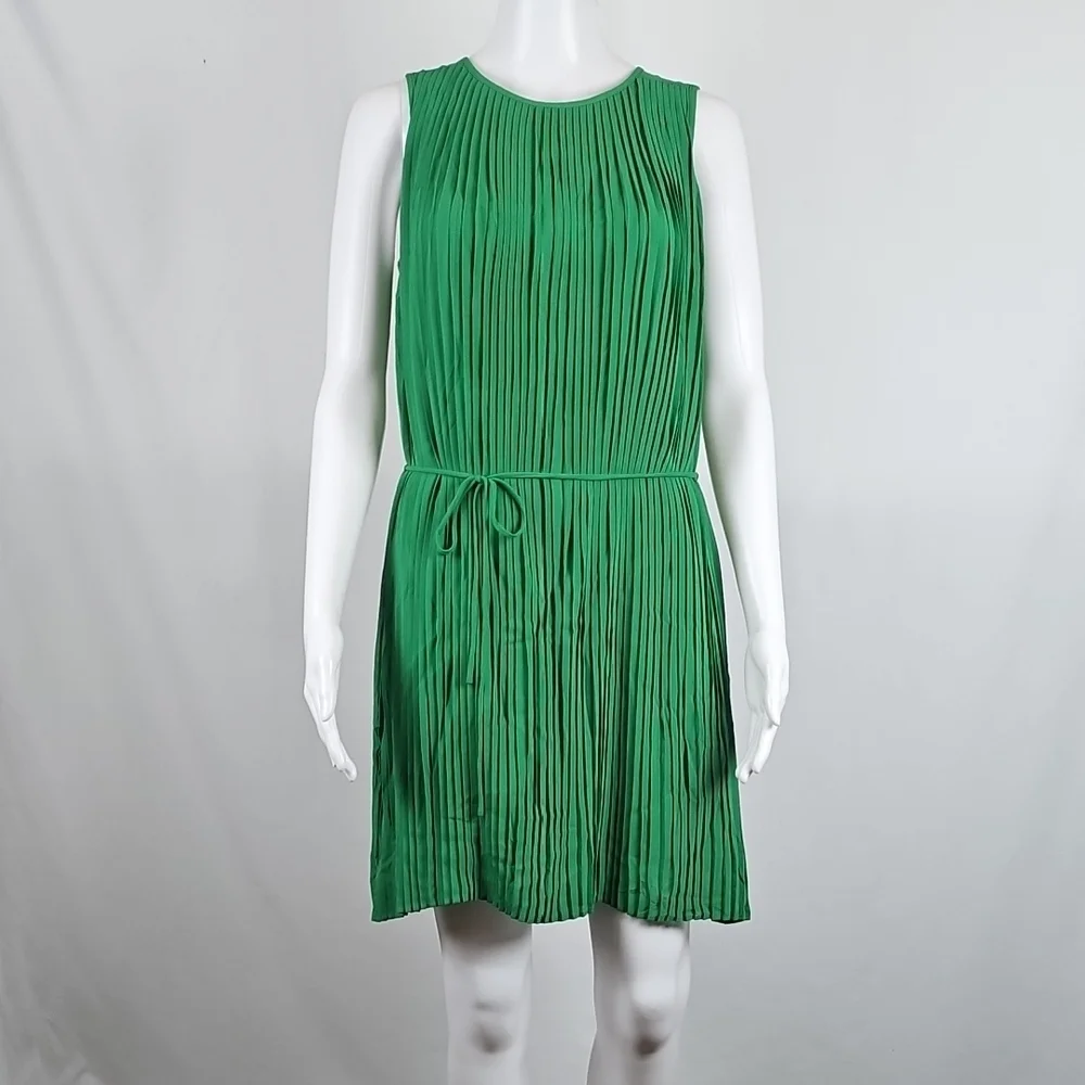 Banana Republic Forest Green Georgette Micro Pleated Sleeveless Mini Dress